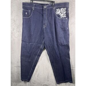 Red Ape Jeans Mens 38x35 Blue Relaxed Straight Paisley Embroidered Denim Pants